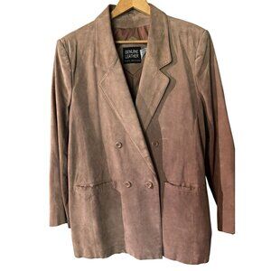 Vintage Womens Double-Breasted Genuine Leather Blazer Jacket Size XL Tan Made In